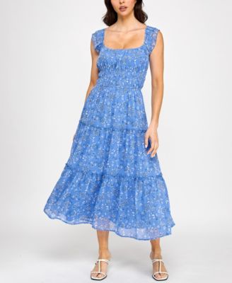 Trixxi - Juniors' Chiffon Printed Flutter-Sleeve Midi Dress