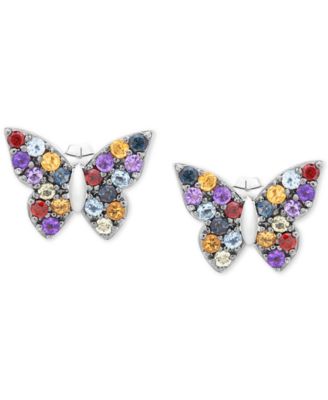 Macy's - Multi-Gemstone Butterfly Stud Earrings (7/8 ct. t.w.) in Sterling Silver