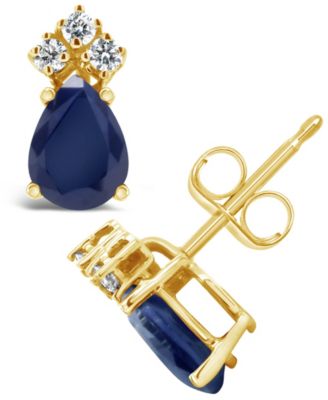Macy's - Sapphire (1 ct. t.w.) and Diamond (1/8 ct. t.w.) Stud Earrings in 14k Yellow Gold