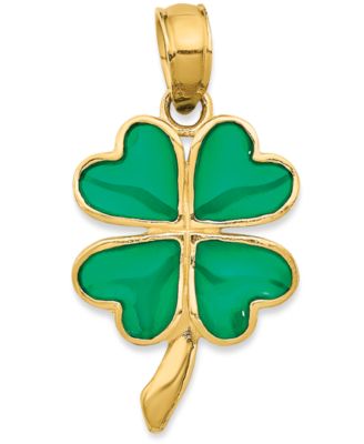 Macy's - Four Leaf Green Enamel Charm Pendant in 14k Yellow Gold