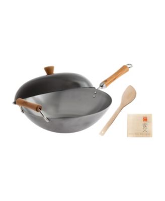 Joyce Chen - Honey Can Do  Classic Series Uncoated Carbon Steel 4-Pc. Wok Set with Lid and Birch Handles
