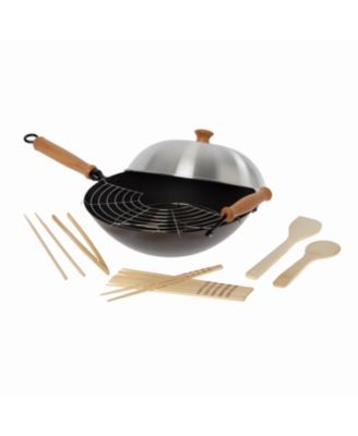 Joyce Chen - Honey Can Do  Professional Series 14-Inch Carbon Steel Nonstick Wok Set with Lid and Maple Handles, 10 Pieces