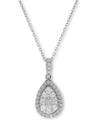 Macy's - Diamond Teardrop Cluster Halo Pendant Necklace (5/8 ct. t.w.), 16" + 2" extender