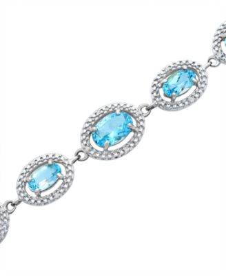 Macy's - Blue Topaz (7-3/8 ct. t.w.) & Diamond (1/10 ct. t.w.) Link Bracelet in Sterling Silver