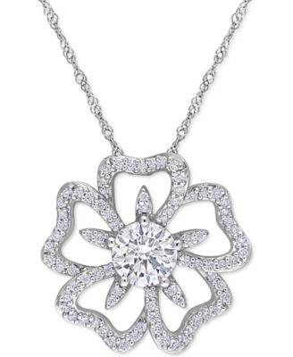 Macy's - Lab-Grown Moissanite Openwork Flower 18" Pendant Necklace (1-1/10 ct. t.w.) in Sterling Silver