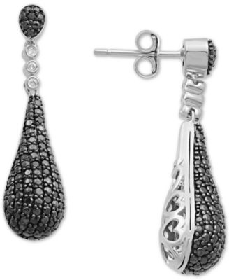 Macy's - Black Diamond (1/2 ct. t.w.) & White Diamond Accent Elongated Teardrop Drop Earrings in Sterling Silver