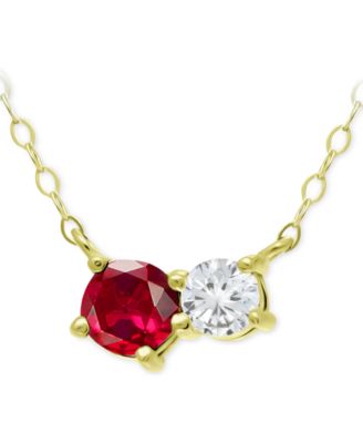 Giani Bernini - Lab-Grown Ruby & Cubic Zirconia Two-Stone Pendant Necklace, 16" + 2" extender