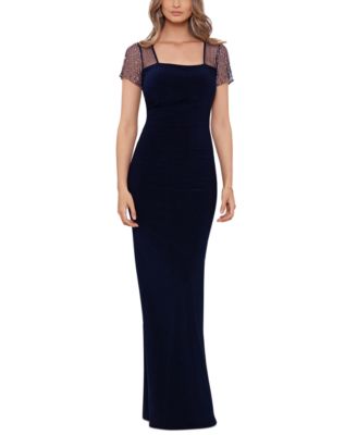 B&A By Betsy and Adam - Petite Short Sleeve Mesh Gown
