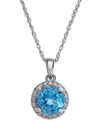 Macy's - Blue Topaz (1-1/2 ct. t.w.) and Diamond Accent Pendant Necklace in 14k White Gold (Also available in Mystic Topaz, Citrine & Garnet)