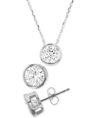 Macy's - 2-Pc. Set Cubic Zirconia Bezel Solitaire Pendant Necklace & Matching Stud Earrings