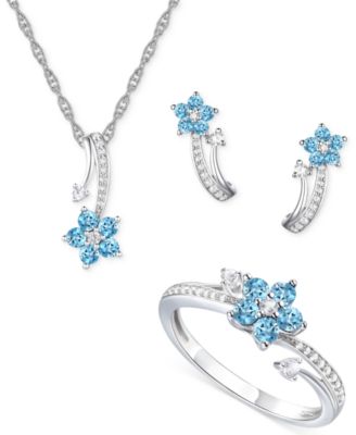 Macy's - 3-Pc. Set Amethyst (1 ct. t.w.) & Lab-Grown White Sapphire (3/8 ct. t.w.) Flower Pendant Necklace, Stud Earrings, & Ring in Sterling Silver (Also in Additional Gemstones)
