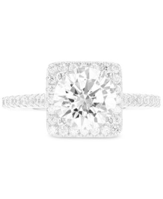 Macy's - Cubic Zirconia Square Halo Ring in Sterling Silver