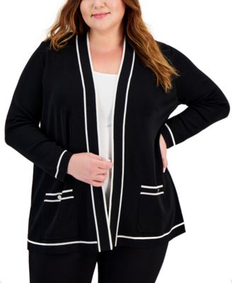 Anne Klein - Plus Size Malibu Contrast-Trim Open-Front Cardigan