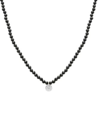 Macy's - Black Spinel & Diamond Accent Beaded 17" Pendant Necklace in Sterling Silver (Also in Turquoise, Lapis Lazuli, & Jade)