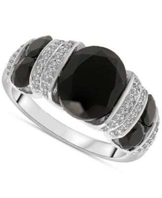 Macy's - Onyx & Diamond (1/5 ct. tw.) Statement Ring in Sterling Silver