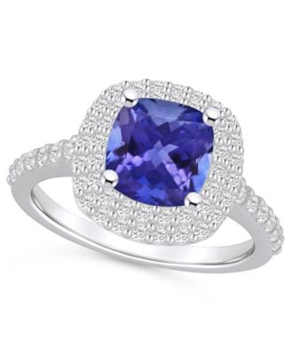 Macy's - Tanzanite (2-1/3 ct. t.w.) & Diamond (5/8 ct. t.w.) Cushion Halo Statement Ring in 14k Gold