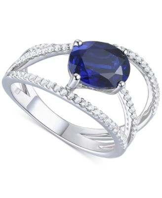 Macy's - Lab-Grown Blue Sapphire (2-1/3 ct. t.w.) & Lab-Grown White Sapphire (3/8 ct. t.w.) Openwork Statement Ring in Sterling Silver