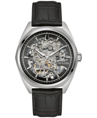 Bulova - Men's Automatic Classic Surveyor Black Leather Strap Watch 41mm