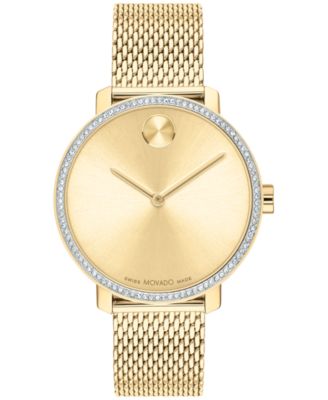 Movado - Women's Swiss Bold Shimmer Gold Ion Plated Stainless Steel Mesh Bracelet Watch 34mm