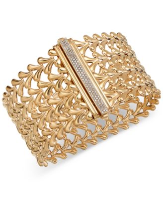 Macy's - Diamond Pav&eacute; Clasp Wide Fancy Link Bracelet (5/8 ct. t.w.) in 14k Gold-Plated Sterling Silver