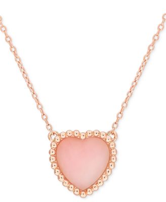 Macy's - Pink Opal (5 ct. t.w.) Heart Bead Frame 17" Pendant Necklace in Rose-Plated Sterling Silver