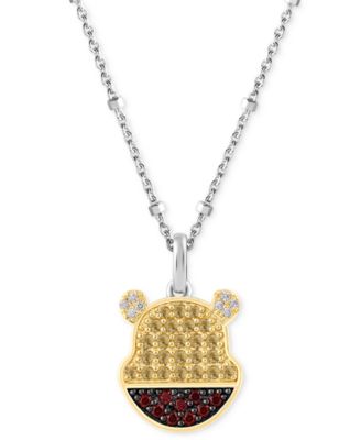 Wonder Fine Jewelry - Citrine (1/2 ct. t.w.), Garnet (1/5 ct. t.w.) & Diamond (1/20 ct. t.w.) Winnie the Pooh 18" Pendant Necklace in Sterling Silver & Yellow Gold-Plate