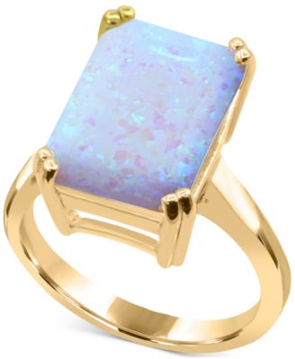 Macy's - Lab-Grown Opal Emerald-Cut Statement Ring in 14k Gold-Plated Sterling Silver