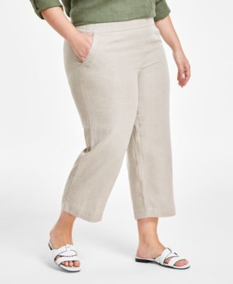 Charter Club - Plus Size Linen Pull-On Cropped Pants