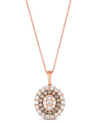 Le Vian - Chocolate Diamond & Nude Diamond Oval Halo Adjustable 20" Pendant Necklace (1-1/2 ct. t.w.) in 14k Rose Gold