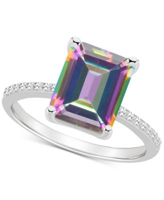 Macy's - Mystic Topaz (4-1/4 ct. t.w.) & Diamond (1/10 ct. t.w.) Emerald-Cut Statement Ring in Sterling Silver (Also in Pink Topaz)