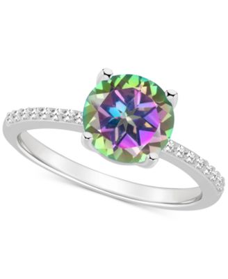 Macy's - Mystic Topaz (2-3/8 ct. t.w.) & Diamond (1/10 ct. t.w.) Solitaire Ring in Sterling Silver (Also in Pink Topaz)