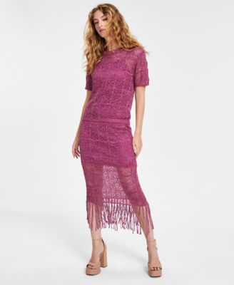 Bar III - Women's Crochet Tassel-Fringe Midi Skirt