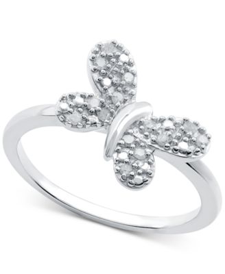 Macy's - Diamond Butterfly Cluster Ring (1/10 ct. t.w.) Sterling Silver