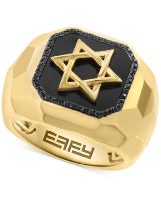 EFFY Collection - Men's Onyx & Black Spinel (1/5 ct. t.w.) Star of David Ring in Sterling Silver & 14k Gold-Plate