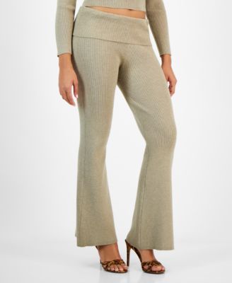 GUESS - Women's Fold-Over Ribbed Flare-Leg Pants