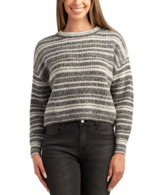 BCX - Juniors' Striped Crewneck Dropped-Shoulder Sweater