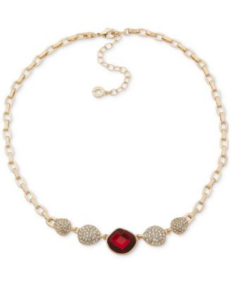 Anne Klein - Gold-Tone Pav&eacute; Disc & Color Stone Statement Necklace, 16" + 3" extender