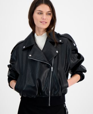HUGO - Women's Faux-Leather Asymmetric Moto Bomber Jacket