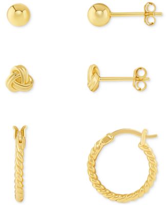 Macy's - Polished Stud & Hoop Earrings Set in 18k Gold over Sterling Silver