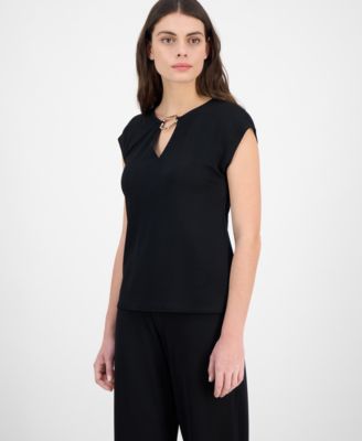Anne Klein - Petite Hardware-Trim Keyhole Knit Top