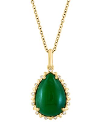 EFFY Collection - Pear-Shape Dyed Jade & Diamond (1/20 ct. t.w.) 18" Pendant Necklace in 14k Yellow Gold
