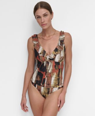 DKNY - Women's Ruffle Neck One-Piece Swimsuit