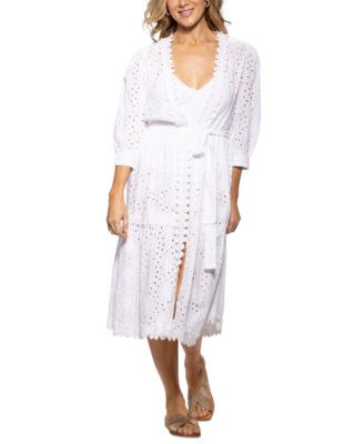 Dotti - Women's Cotton Eyelet Open-Front Cover-Up Kimono