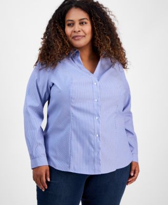 Jones New York - Plus Size Cotton Striped Button-Front Shirt