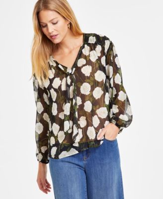 I.N.C. International Concepts - Women's Printed Tie-Neck Top