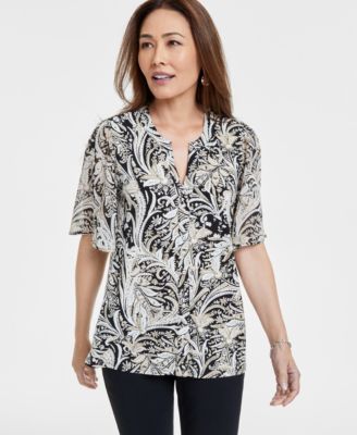 JM Collection - Women's Printed Split-Neck Blouse, Exclusively at Macy's