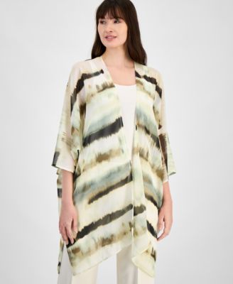 Anne Klein - Printed Open-Front Chiffon Cardigan