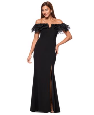 XSCAPE - Women's Ruffled Off-The-Shoulder Side-Slit Gown