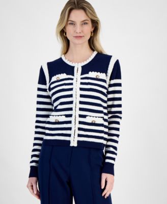 T Tahari - Women's Striped Long-Sleeve Cardigan