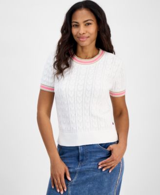 Tommy Hilfiger - Women's Short-Sleeve Cable-Knit Cotton Sweater